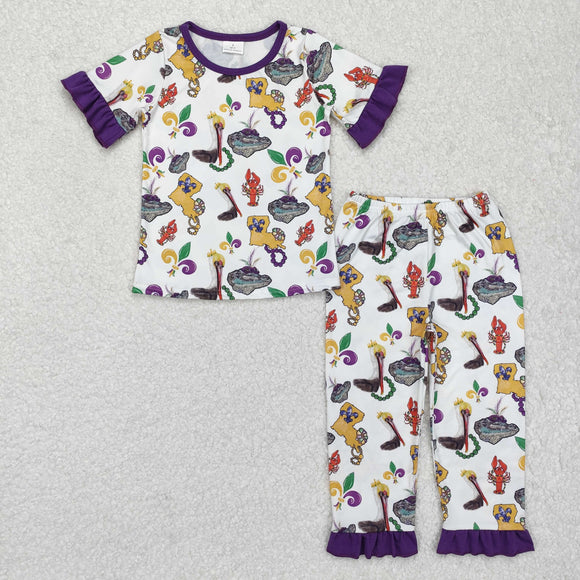 GSPO1921 baby girls Mardi Gras short sleeve outfits