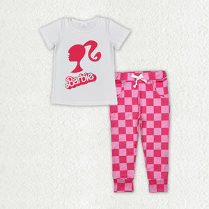 GSPO1933 baby Girls  rose long sleeve plaid pant outfits