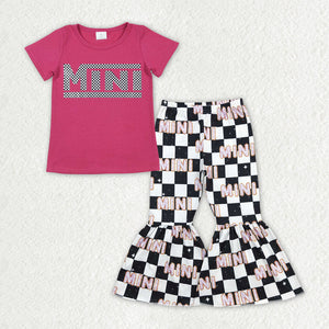 GSPO1947 baby Girls rose MINI short sleeve plaid pant outfits