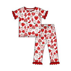 Pre-order GSPO1955 baby girls red Strawberry short sleeve pajamas（Deadline Jan.13）