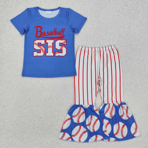 GSPO1994 baby girls SIS blue stripe baseball pant outfits