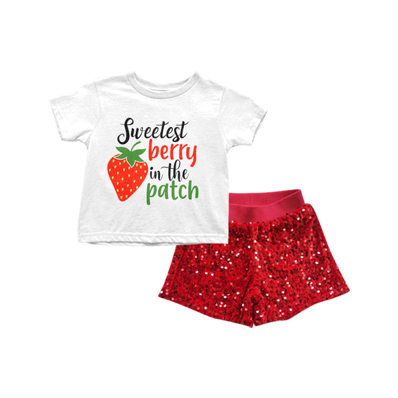 pre order GSSO0385-- strawberry top +  red sequin outfits