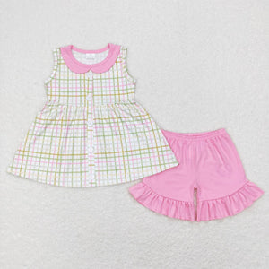 GSSO0416--summer plaid pink girls outfits