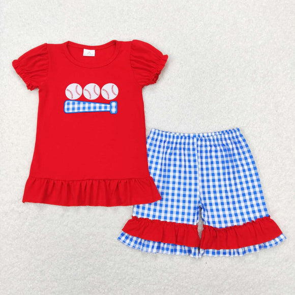 GSSO0428-- baseball red embroidery girls outfits