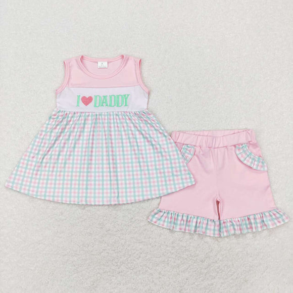 GSSO0441--summer embroidery i love daddy pink girls outfits