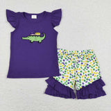 Matching Mardi Gras embroidered alligator purple clothing