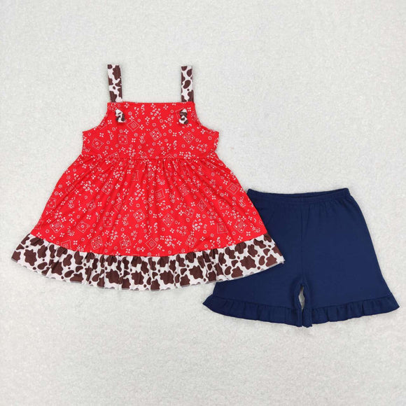 GSSO0464 --red sleevess and gray shorts girls outfits