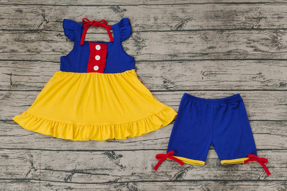 Blue yellow patchwork tunic shorts princess girls clothes