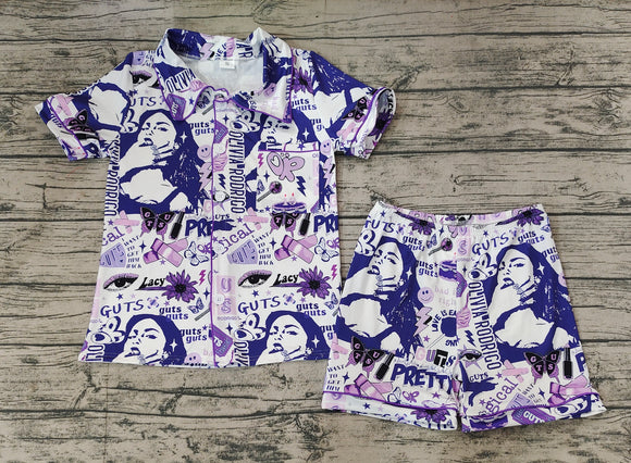 Purple butterfly singer girls summer pajamas