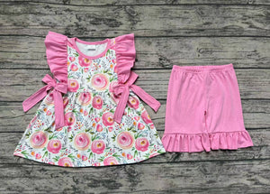 Pink ruffles floral tunic shorts girls spring summer outfits
