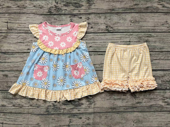 Yellow plaid flutter sleeves daisy girls summer outfits