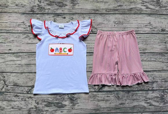 embroidery Apple pencil ABC top shorts girls back to school outfits