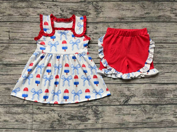Sleeveless popsicle bow girls 4th of july outfits