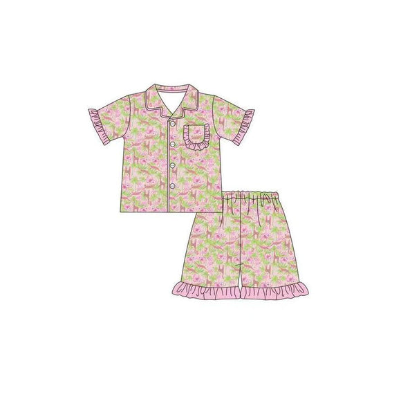 Pink giraffe baby girls summer button down pajamas