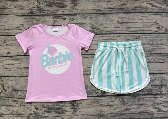 Pink dreamin' top stripe shorts party girls outfits