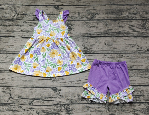 Flutter sleeves lavender yellow floral girls clothing