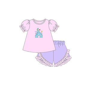 Pink castle top lavender shorts girls clothing