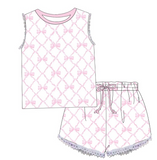 Sleeveless pink bow top shorts girls summer outfits