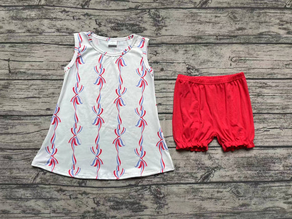 Red blue bow tunic red shorts girls 4th of july clothes