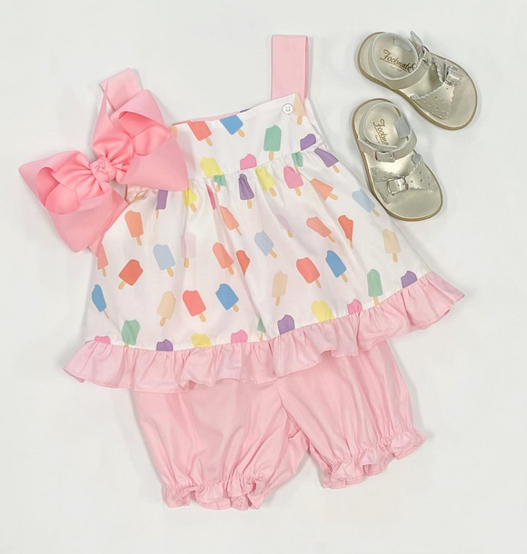 Pink straps popsicle tunic shorts little girls clothes