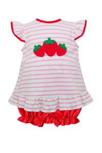 Flutter sleeves stripe strawberry top shorts girls clothes