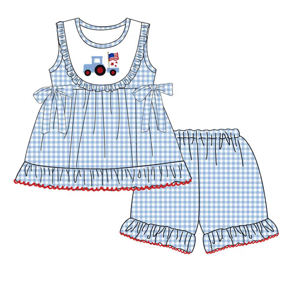Sleeveless plaid flag truck girls 4th of july outfits