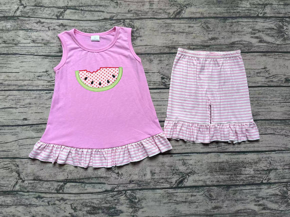 Sleeveless pink embroidery  watermelon girls summer clothes