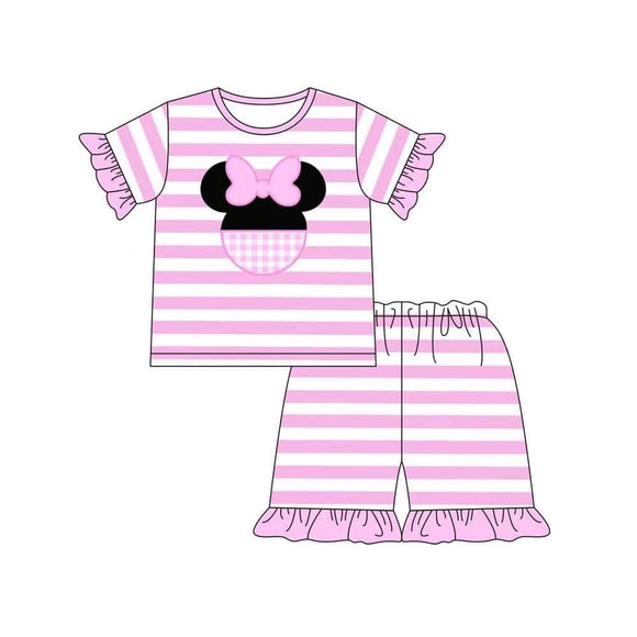 Pink stripe mouse top shorts girls pajamas