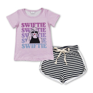 Letters top black stripe shorts singer girls clothes