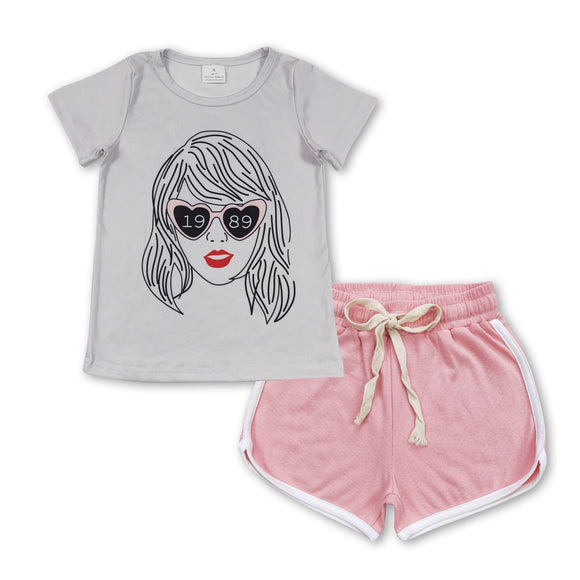 Grey top pink cotton shorts singer girls clothes