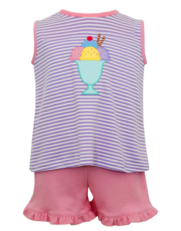 Sleeveless stripe ice cream top shorts girls summer set