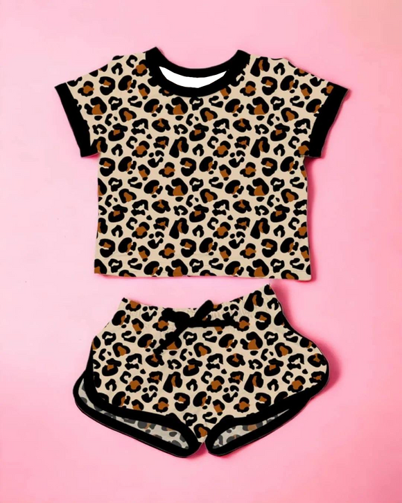 Short sleeves leopard top shorts kids girls clothes