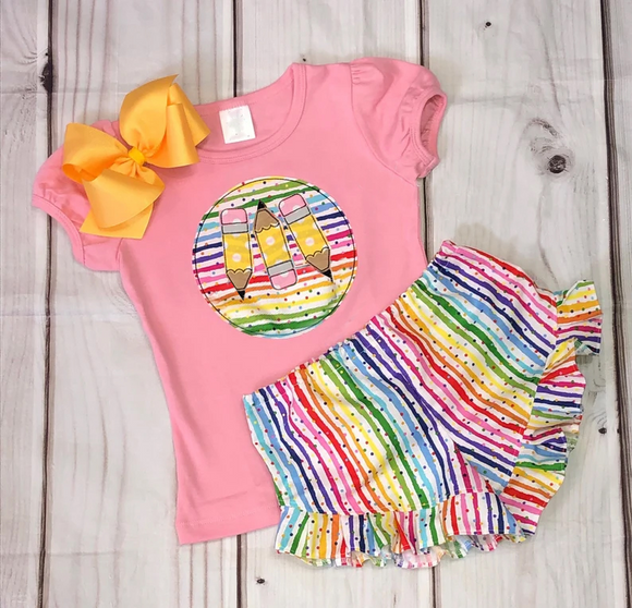 Deadline May 12  pre order Colorful stripe pencil top shorts girls back to school set