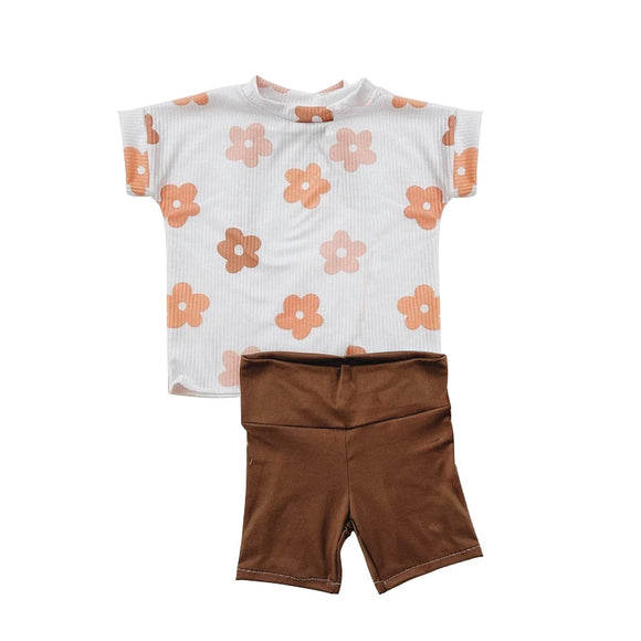 Deadline May 15 pre order Short sleeves floral top brown shorts girls summer clothes