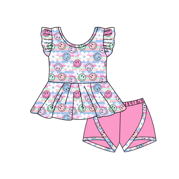 Deadline May 20 pre order Flutter sleeves stripe smile floral peplum shorts girls clothes