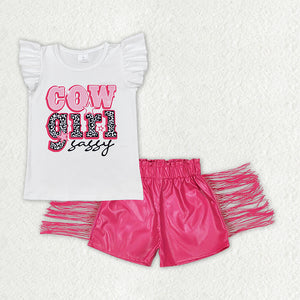 GSSO1460--cowgirls pink Leather Shorts Outfit