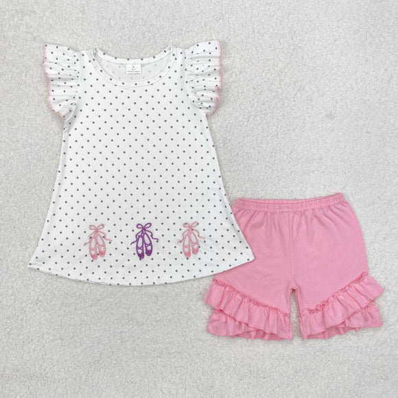 GSSO1504 baby girl clothes embroidery ballet shoes toddler girl summer outfit