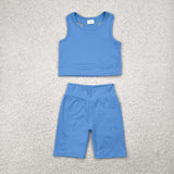 GSSO1515 baby girl clothes blue toddler girl yoga summer outfit-