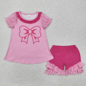 GSSO1531  baby girl clothes pink bows toddler girl summer outfit