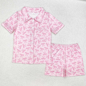 GSSO1535 adult pajamas pink bows print women summer pajamas set