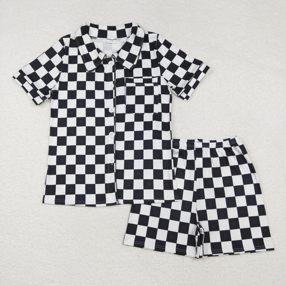 GSSO1536  adult pajamas black gingham print women summer pajamas set