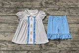 Pre-order GSSO1583 Girls blue embrodiery Easter sleeve bunny outfits