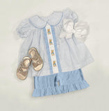 Pre-order GSSO1583 Girls blue embrodiery Easter sleeve bunny outfits