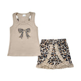 Matching Summer embroidered girls bow set