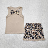 GSSO1603 Girls embroidered Leopard  bow outfits