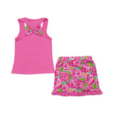 Matching Summer embroidered girls bow set