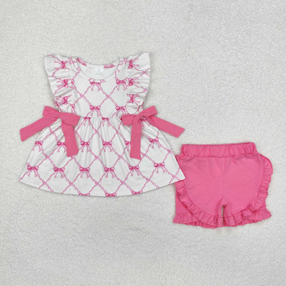 GSSO1620 Girls sleeveless bow shorts pink outfits