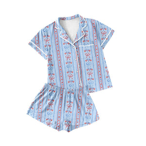 Pre-order GSSO1672 Blue bow short sleeves adult summer pajamas (Deadline Dec.16)