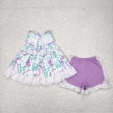 GSSO1675 Girls blue purple shorts Outfits