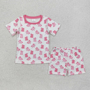 GSSO1700 girls Easter short sleeve pink bunny shorts Outfits